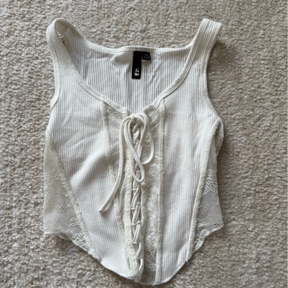 Garage White Lace-Up Top
